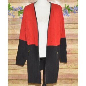 Charter Club Ladies Red Black Open Long Line Cardigan Sweater Size 0X Pockets
